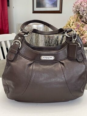 Coach Chocolate Brown Leather Shoulder Bag with Silver Hardware